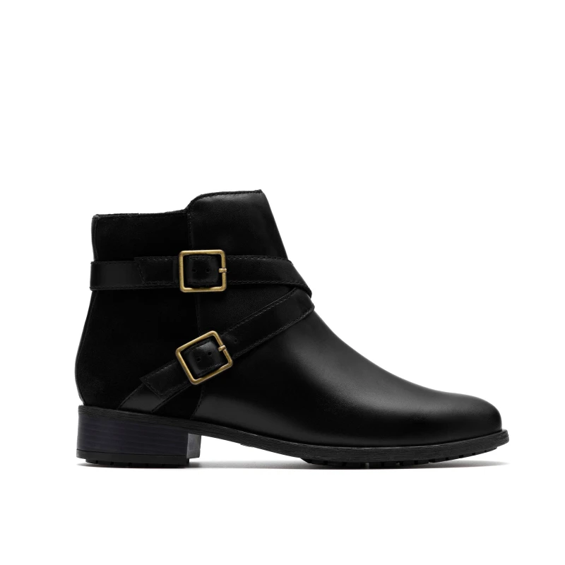 Image of Clarks Clarks Women Havisham Bay Black Leather Ankle Boots Size: 5-Standard Fit Black 5-Standard Fit Female 5063421501308