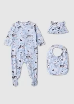 image of Kenzo Kids Arctic Animals Hat, Bib & All In One Set In Pale Blue