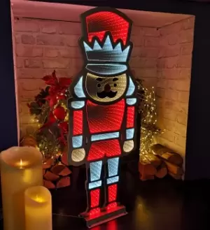 Image of 87cm LED Infinity Standing Christmas Nutcracker Decoration with Metal Base in Red & White