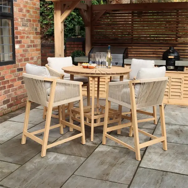 Image of Royalcraft Roma 4 Seat Rope Bar Set with Deluxe Chairs - Beige One Size