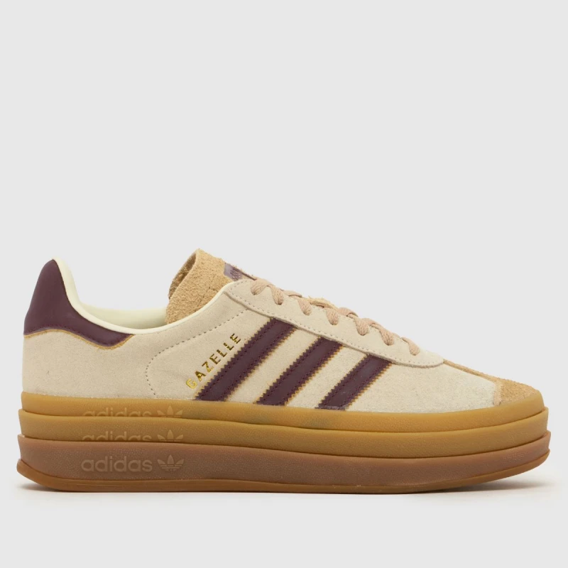 Image of Adidas Womens Gazelle Bold W Trainers Cream White Maroon Magic Beige Natural, 7
