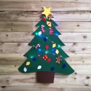 image of 1.1m 21pcs DIY Felt Christmas Tree with Hook & Loop Decorations & 50 Multicoloured LEDs