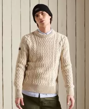 Image of Superdry Mens Jacob Cable Crew Jumper Cream / Ecru - Size: M