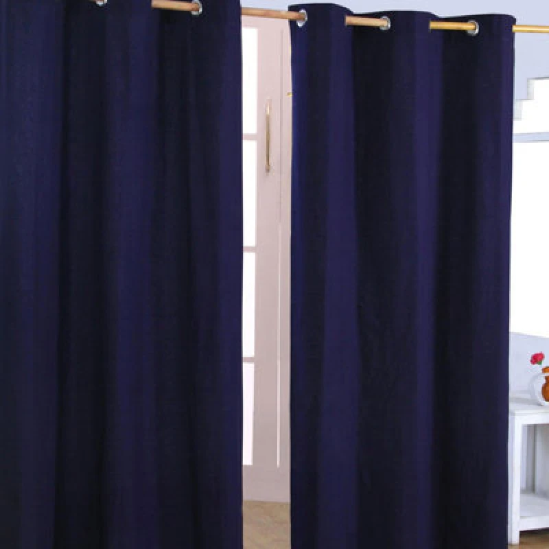 Image of Homescapes Plain Off Navy Blue Cotton Eyelet Curtains 137 X 182 Cm