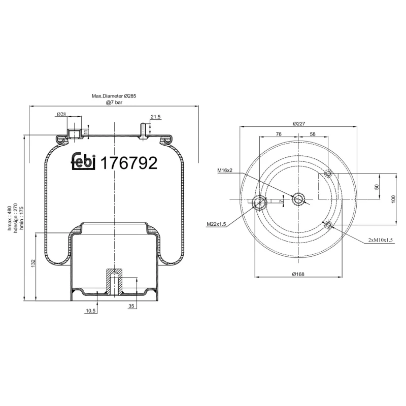 Image of FEBI BILSTEIN 176792 Boot, air suspension non-steered trailing axle Boot,air suspension (324)