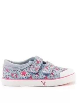 Start-rite Majestic Girls Light Blue Glitter Unicorn Print Lightweight Double Riptape Canvas Trainers - Blue, Light Blue, Size 8 Younger