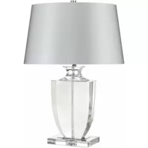 image of Loops - Table Lamp Clear Crystal Glass Flat Vase Silver Sheer Fabric Shade LED E27 60W