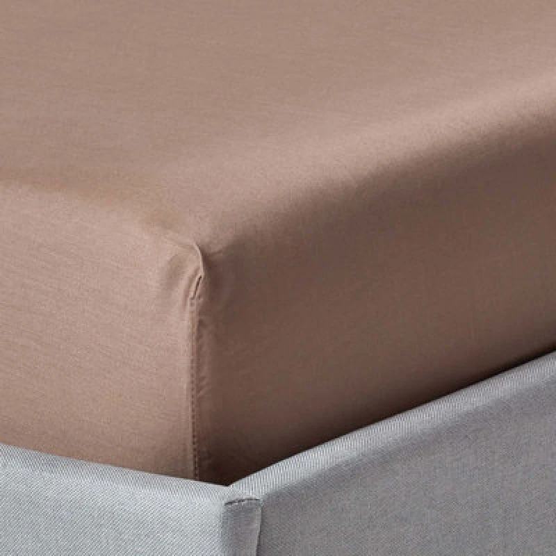 Image of Homescapes Brown Organic Cotton Deep Fitted Sheet 18" 400 Thread Count, Single