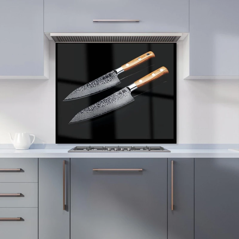 Image of Warren Reed - Designer Artisan Japanese Knives in Focus Kitchen Splashback in Black Size: 600mm x 750mm Black Unisex 600mm x 750mm