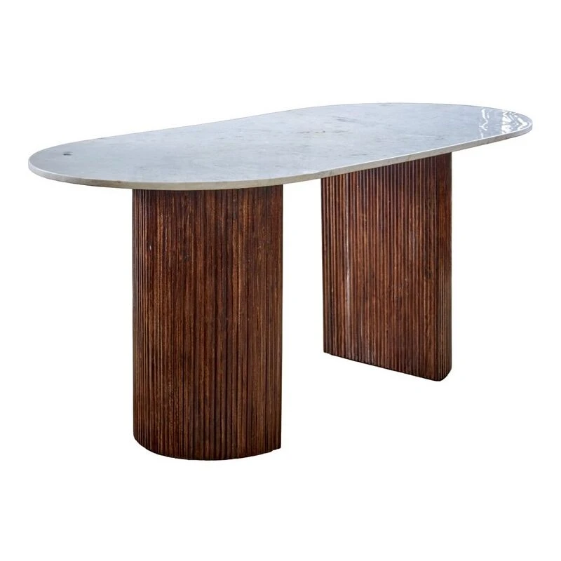 Image of Indian Hub Opal Dining Table with Marble Top & Mango Wood Base - L85xW170xH76cm in Brown Brown Unisex