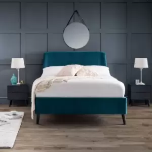 image of Olivia's Curved Velvet Kingsize Ottoman Bed in Teal