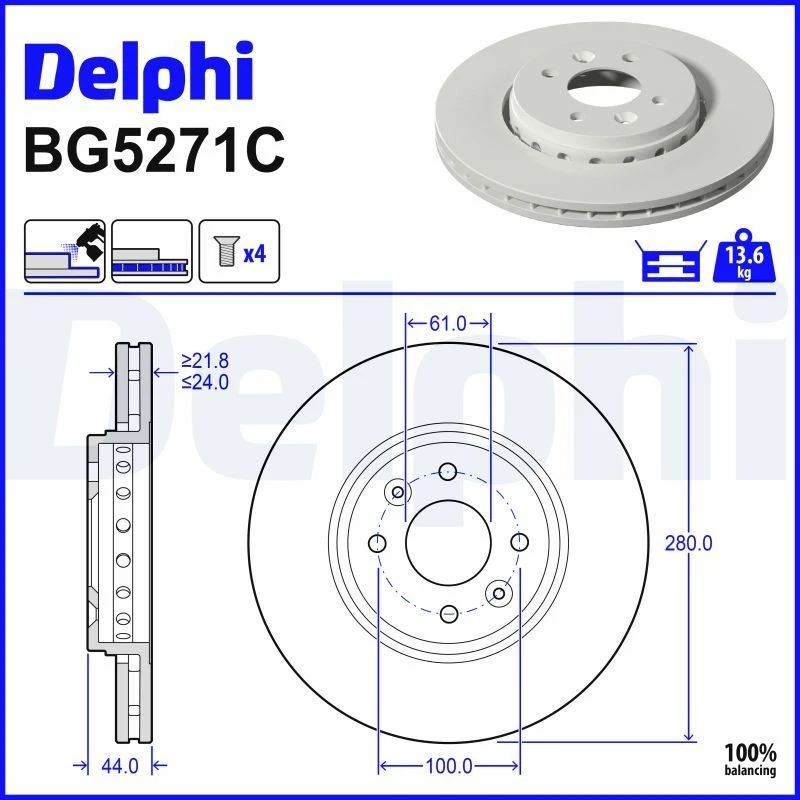 Image of DELPHI Brake disc DELPHI BG5271C