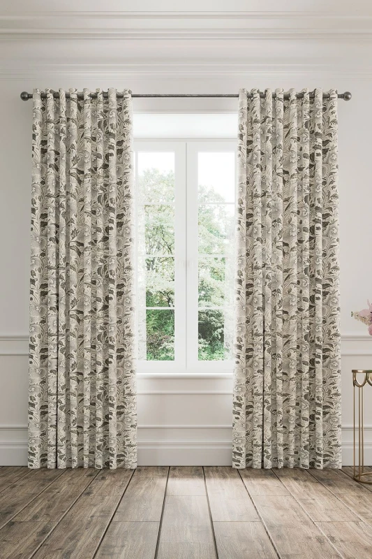 Image of V & A 'Ornamental Bloom' Lined Curtains in Grey Size: 167cm width x 137cm drop Grey Unisex 167cm width x 137cm drop