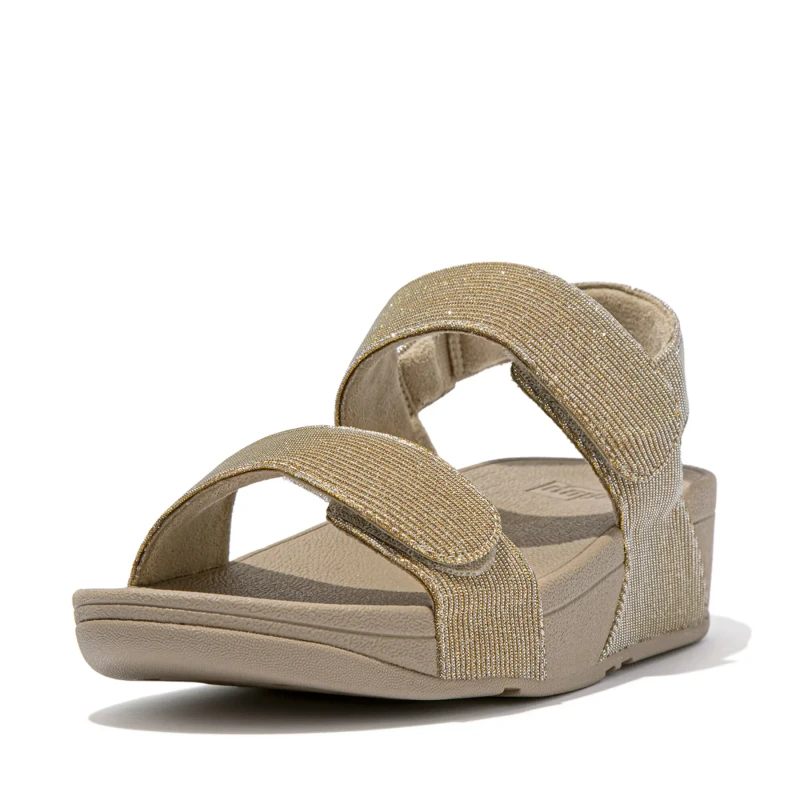 Image of FitFlop Lulu Adjustable Shimmerlux Back Strap Polyester Womens Slingbacks Sandals - All Black - Size:UK 4