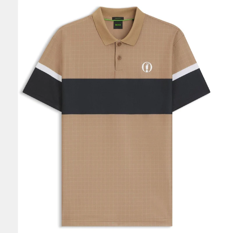 Image of Boss The Open 25 Paddy Grid Pattern Polo Shirt Beige male S