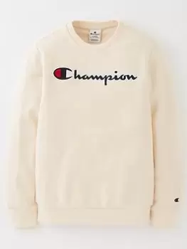Image of Champion Junior Boys Large Logo Crew Sweat - Sand, Size L=11-12 Years