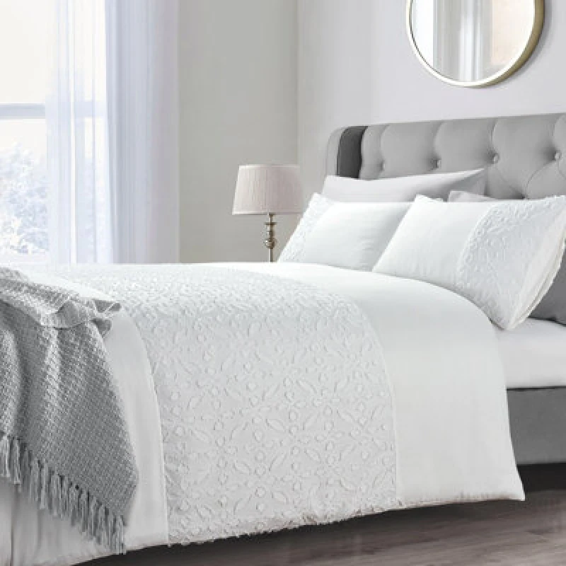 Image of Intimates Tufted Design Duvet Cover & Pillowcase Set in White, Machine Washable in White Size: King White Unisex King