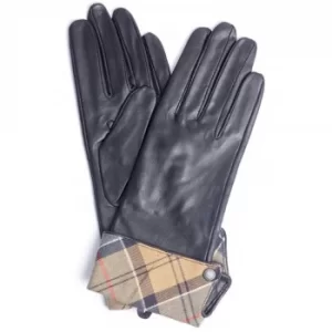 image of Barbour Womens Lady Jane Leather Gloves Black/Dress Tartan Large