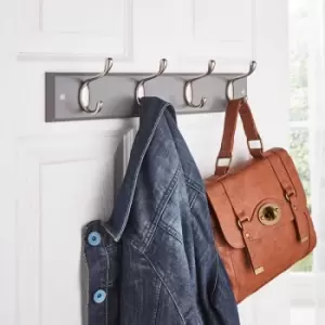 Image of House of Home Heavy Duty 4 Double Coat Hooks Wall Or Door Mountable Grey Wooden Board With Fixings