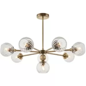 Image of Endon Allegra 8 Light Multi Arm Glass Shade Ceiling Pendant Antique Brass