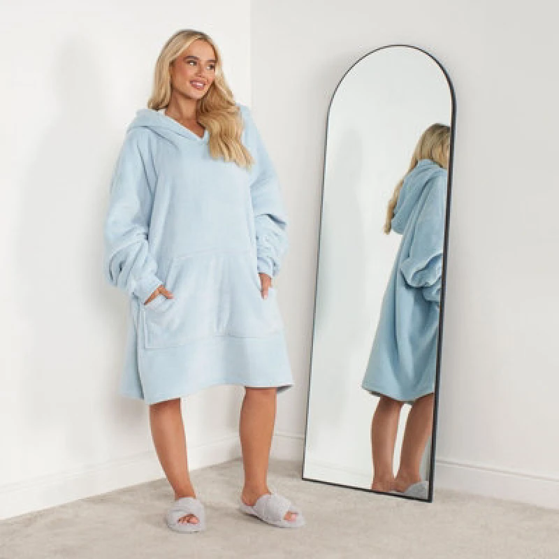 Image of OHS OHS Oversized Plush Sherpa Fleece Hoodie Blanket in Light Blue Light Blue One Size Unisex 5027434164561
