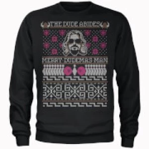 Image of The Dude Abides Merry Dudemas Man Mens Christmas Sweatshirt - Black - XL