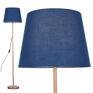 Image of Charlie Copper Floor Lamp with Navy Blue Aspen Shade
