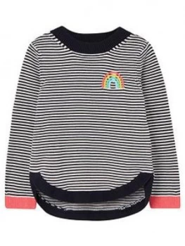 Image of Joules Girls Isabella Rainbow Stripe Knitted Jumper - Navy, Size Age: 11-12 Years, Women