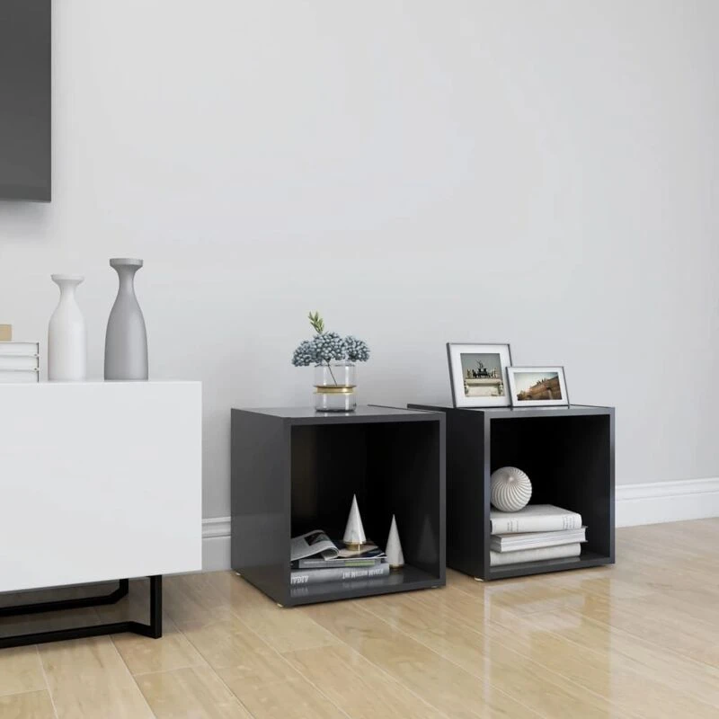 Image of Vidaxl TV Cabinets 2 Pcs Grey 37X35X37cm Engineered Wood, Grey 805505
