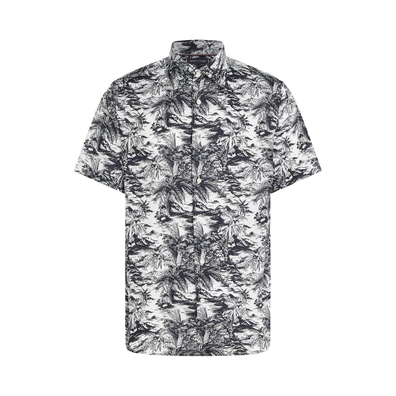 Image of Tommy Hilfiger LINEN VACATION PRT SS RF SHIRT Patterned Shirt - Short Sleeve M Blue 57604018390