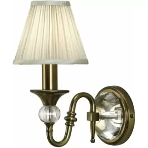 image of Loops - Diana Luxury Single Curved Arm Traditional Wall Light Brass Crystal Beige Shade