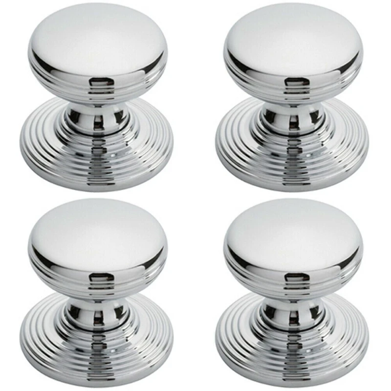 Image of Loops 4x Smooth Ringed Cupboard Door Knob 28mm Dia Polished Chrome Cabinet Handle Multi unisex