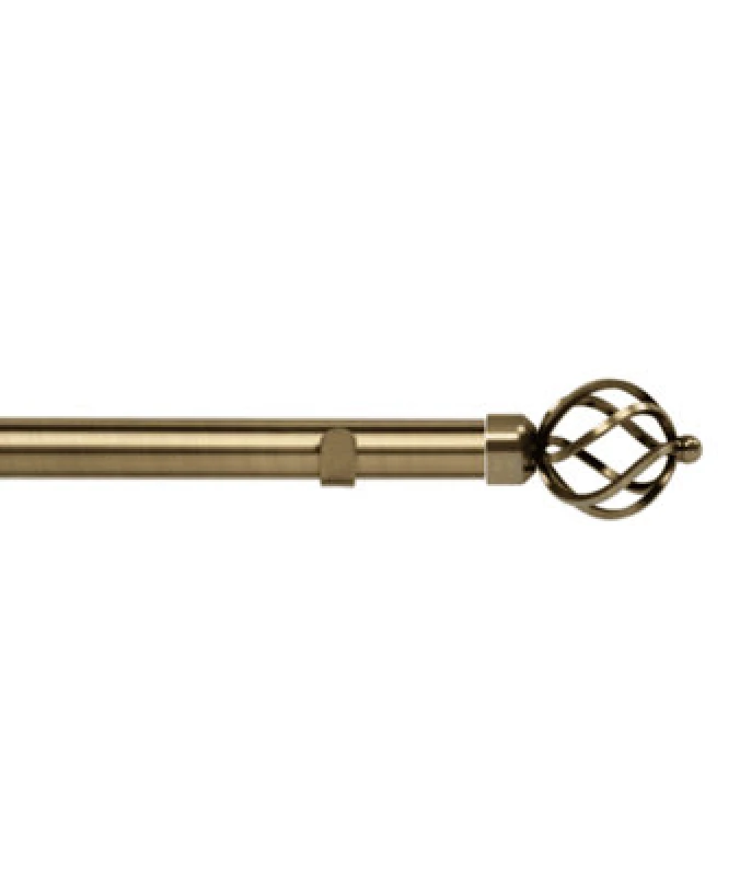 Image of Unknown 28mm Fixed Length Metal Eyelet Curtain Pole Set In Antique Brass - Cage Finial, 50Cm