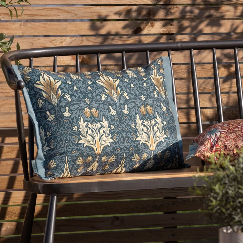 Image of Morris & Co Morris & Co Snakeshead Printed Outdoor Cushion in Indigo Size: 40cm x 60cm Indigo 40cm x 60cm Unisex 5025532850829