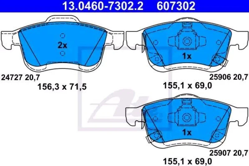 Image of ATE 13.0460-7302.2 Brake pad set with acoustic wear warning Brake Pad Set,disc brake (402)