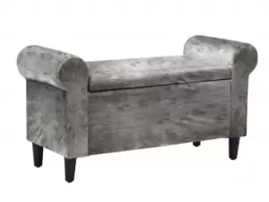 image of LPD Highgrove Silver Crushed Velvet Glitz Upholstered Ottoman Storage Bench Flat Packed