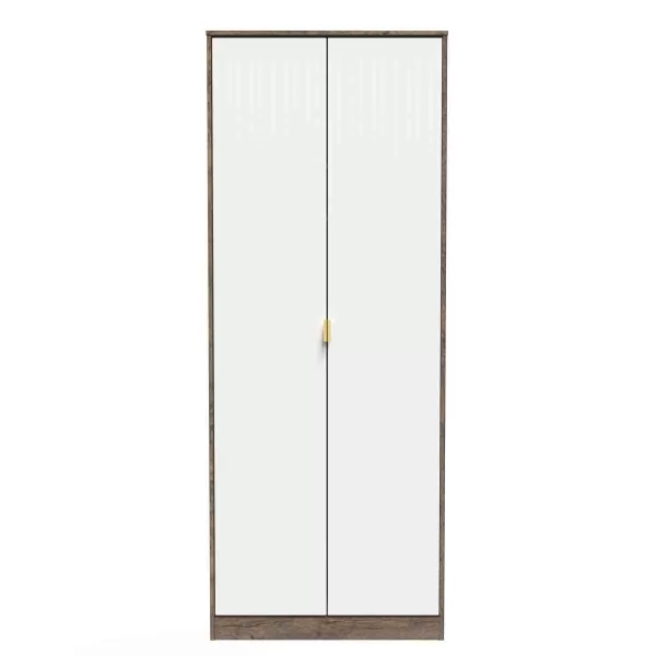 image of Welcome Furniture Ready Assembled Linear 2 Door Wardrobe In White Matt & Vintage Oak