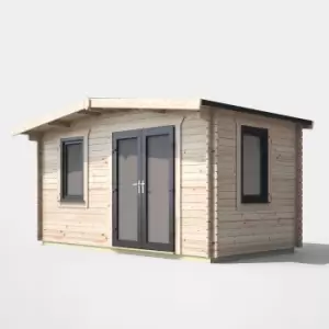 image of Power 8' x 14' Chalet Log Cabin - Right Side Double Door