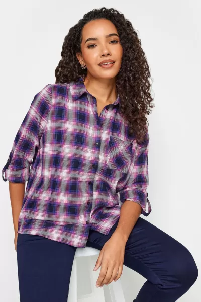 Check Print Cotton Boyfriend Shirt