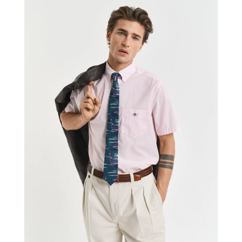 Image of Gant Regular Fit Classic Poplin Short Sleeve Shirt Light Pink male S