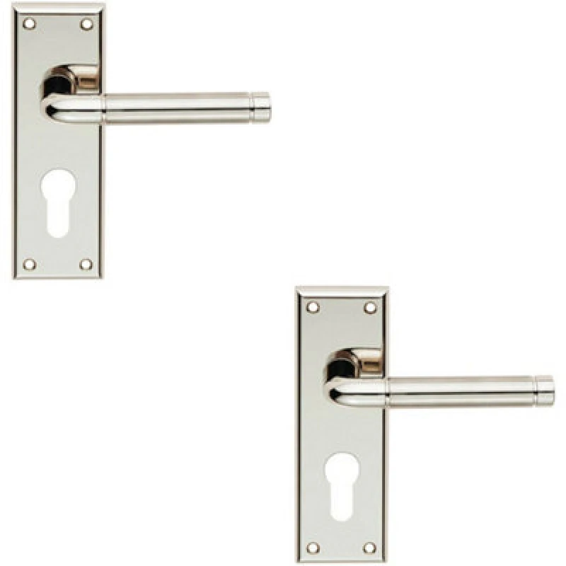 Image of Loops 2x PAIR Round Bar Lever on Euro Lock Backplate 150 x 50mm Polished Satin Nickel Metallics