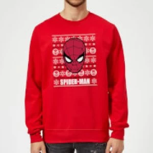 Image of Marvel Comics The Amazing Spider-Man Face Red Christmas Sweatshirt - L - Red