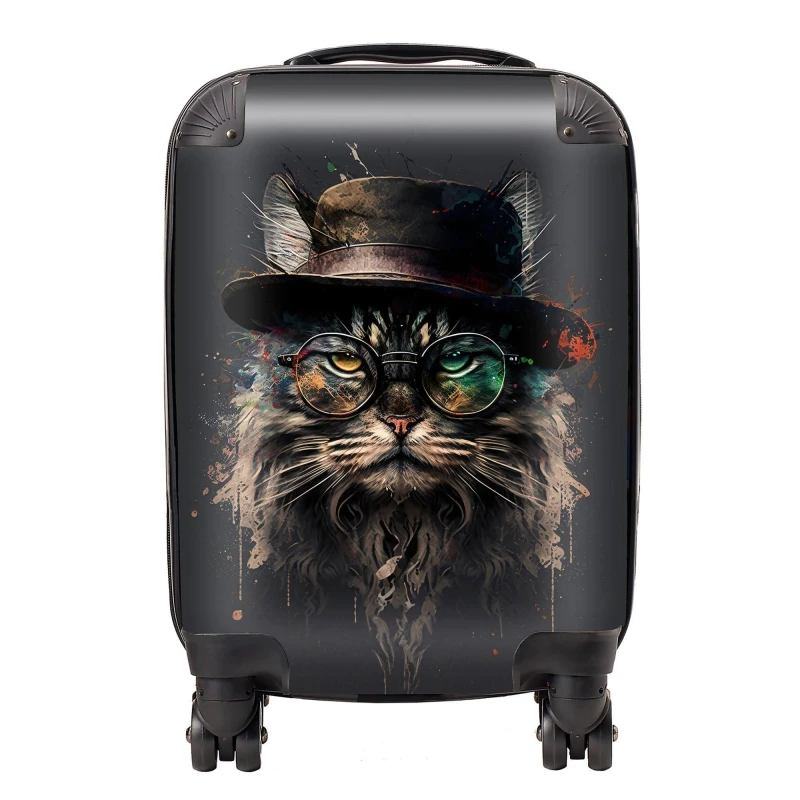 Image of Warren Reed - Designer Maine Coon Cat With GlassesSplashart Suitcase Size: Small Multicolor Unisex Small