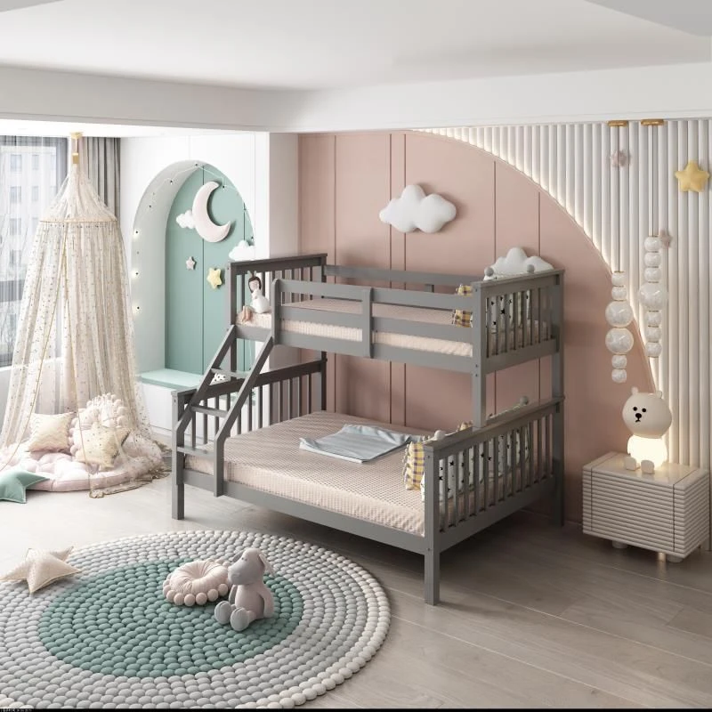 Image of KOSY KOALA KOSY KOALA Bunkbed Kids grey 3ft single with 4ft 6 small double trio bunk beds wooden childrens bedroom furniture Grey One Size Unisex 5060