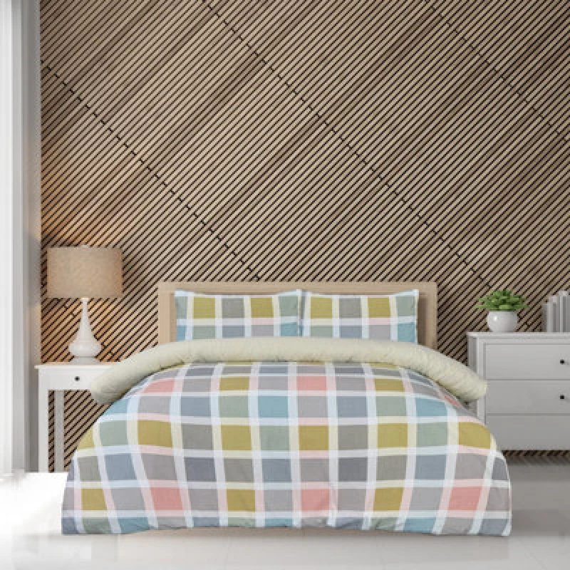 Image of Smart Living Smart Living Luxury Super Soft Crosshatch Check Revisable Duvet Cover with Pillowcase Size: Single Multi Single Unisex 5056557581528