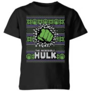 Image of Marvel Hulk Punch Kids Christmas T-Shirt - Black - 11-12 Years
