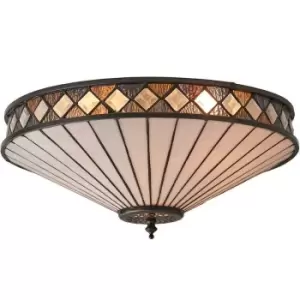 Image of Dark Bronze Flush Ceiling Light - Diamoned Shaped Detailing - 2 x 60W E27 GLS