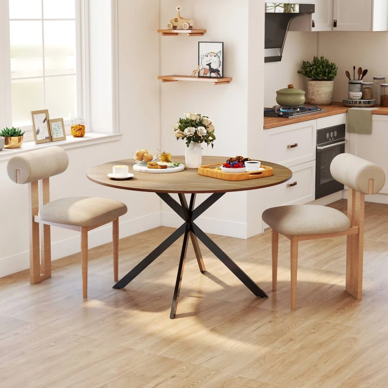 Image of HOMCOM 120cm Dining Table for 4, Industrial Kitchen Table with Steel Legs in Natural Natural Unisex 120 cm