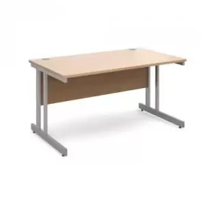 image of Momento straight desk 1400mm x 800mm - silver cantilever frame, beech