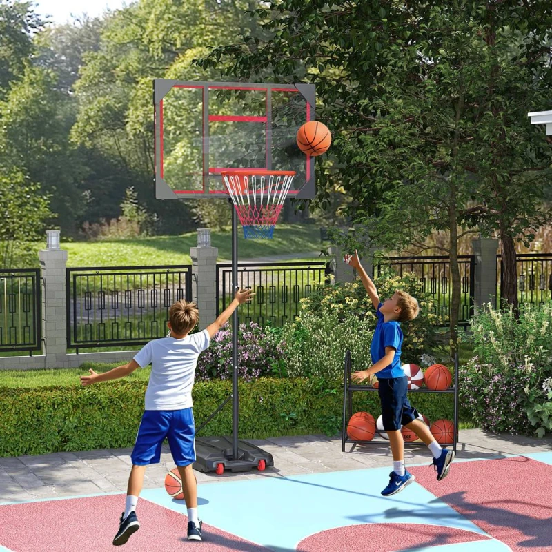 Image of AIYAPLAY Basketball Hoop, 210-260cm Height Adjustable Basketball Hoop, Red in Black Unisex